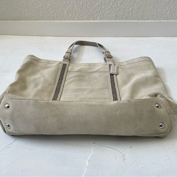 COACH LG FINEST IVORY SUEDE LEATHER BEADED GALLERY TOTE BAG PURSE - Picture 7 of 13